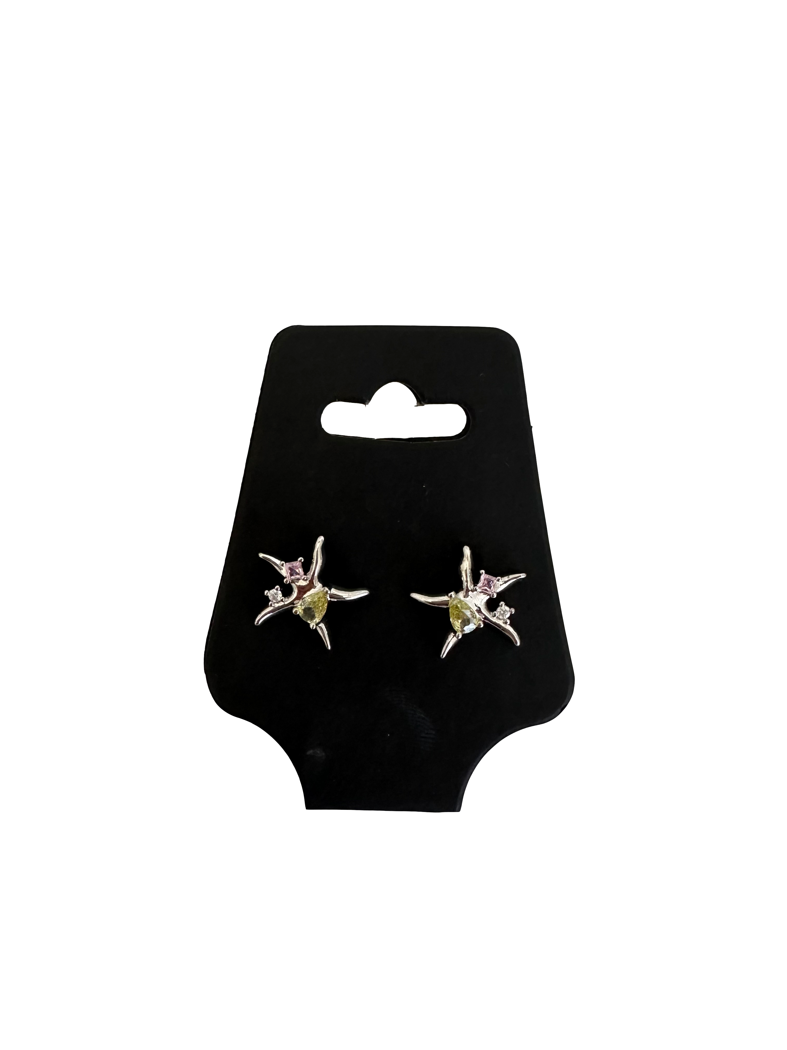 Irregular Starfish Earrings with gems | Silver