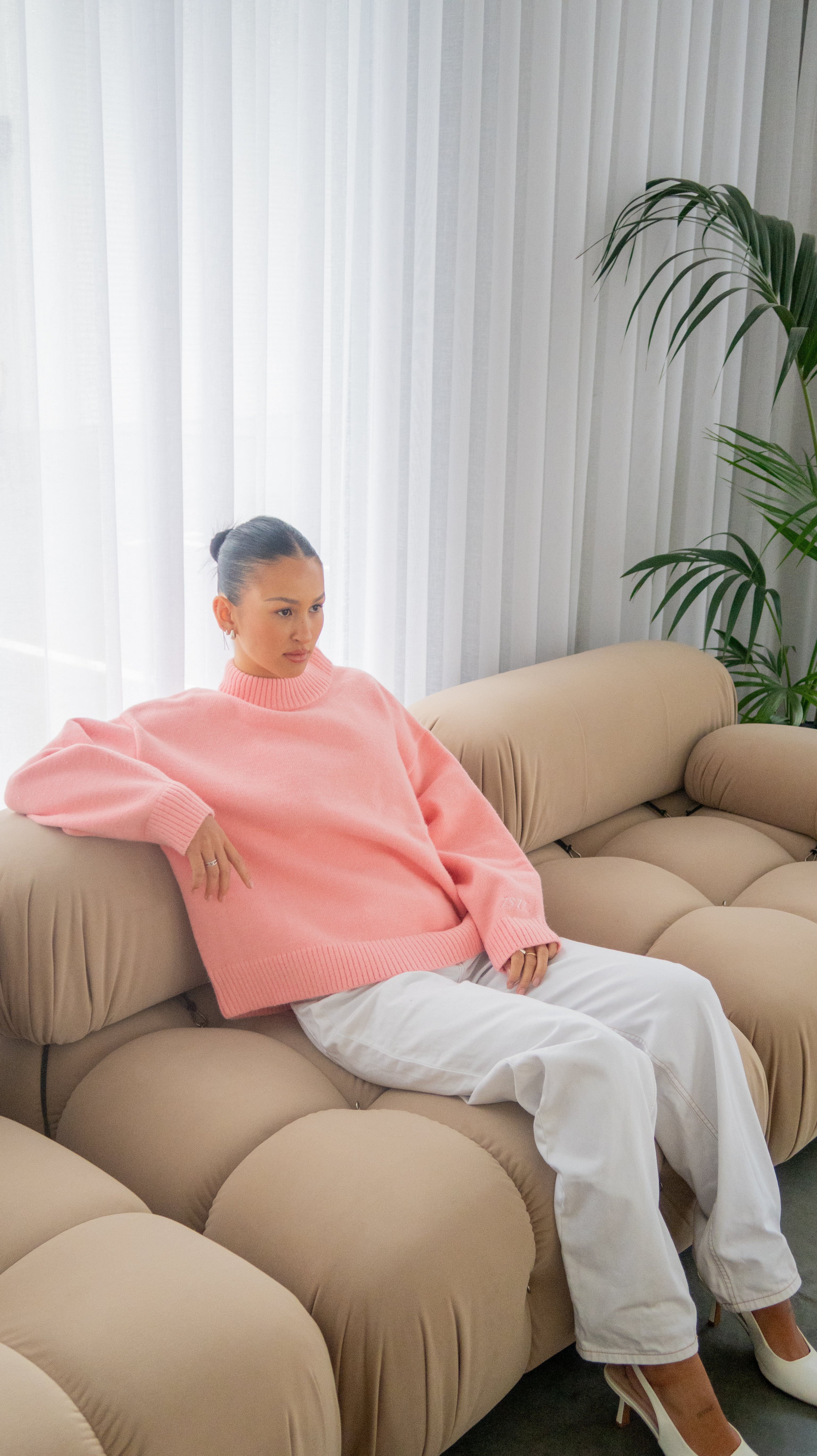 Knit Crewneck Sweater | Baby Pink
