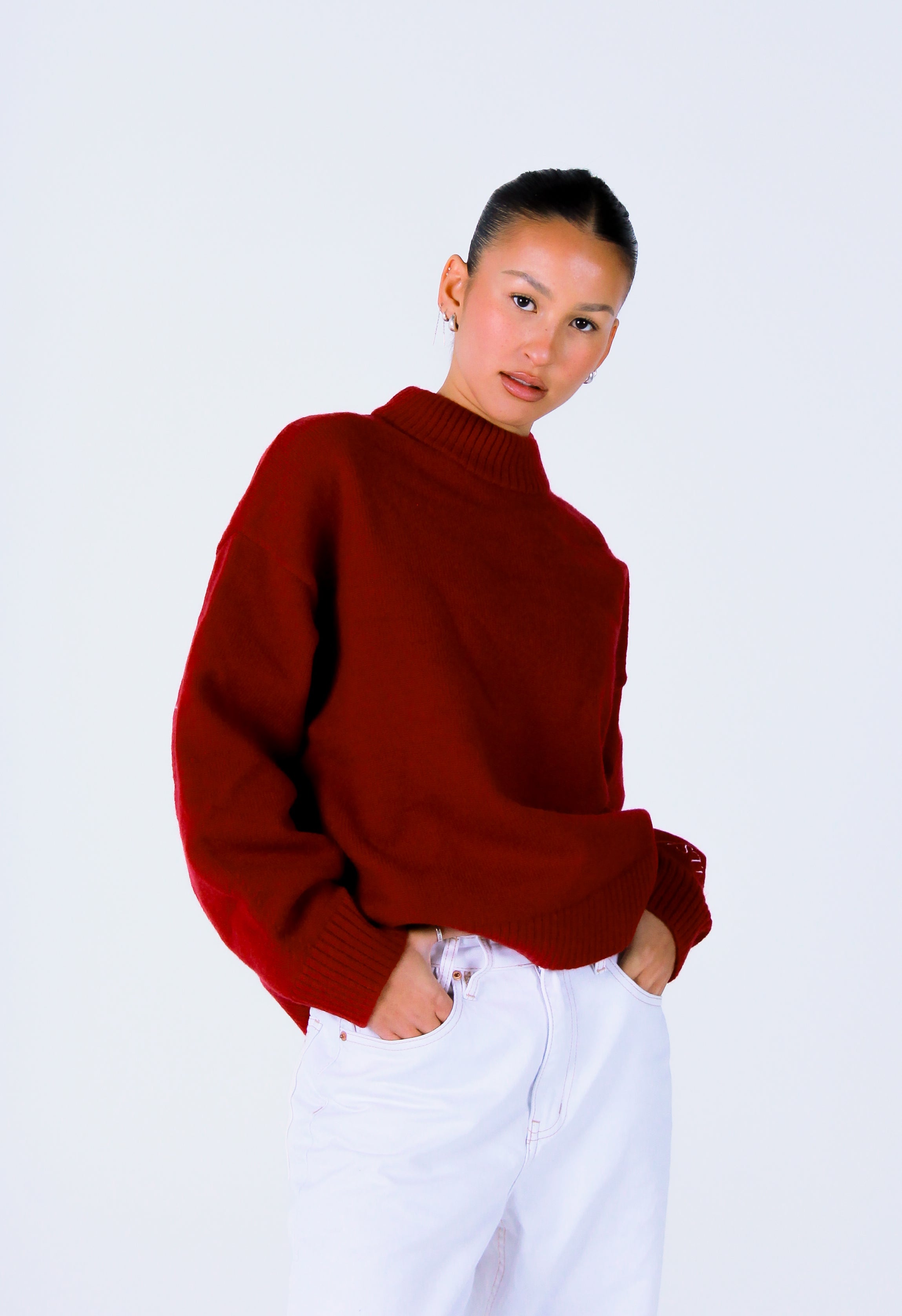 Knit Crewneck Sweater | Wine Red
