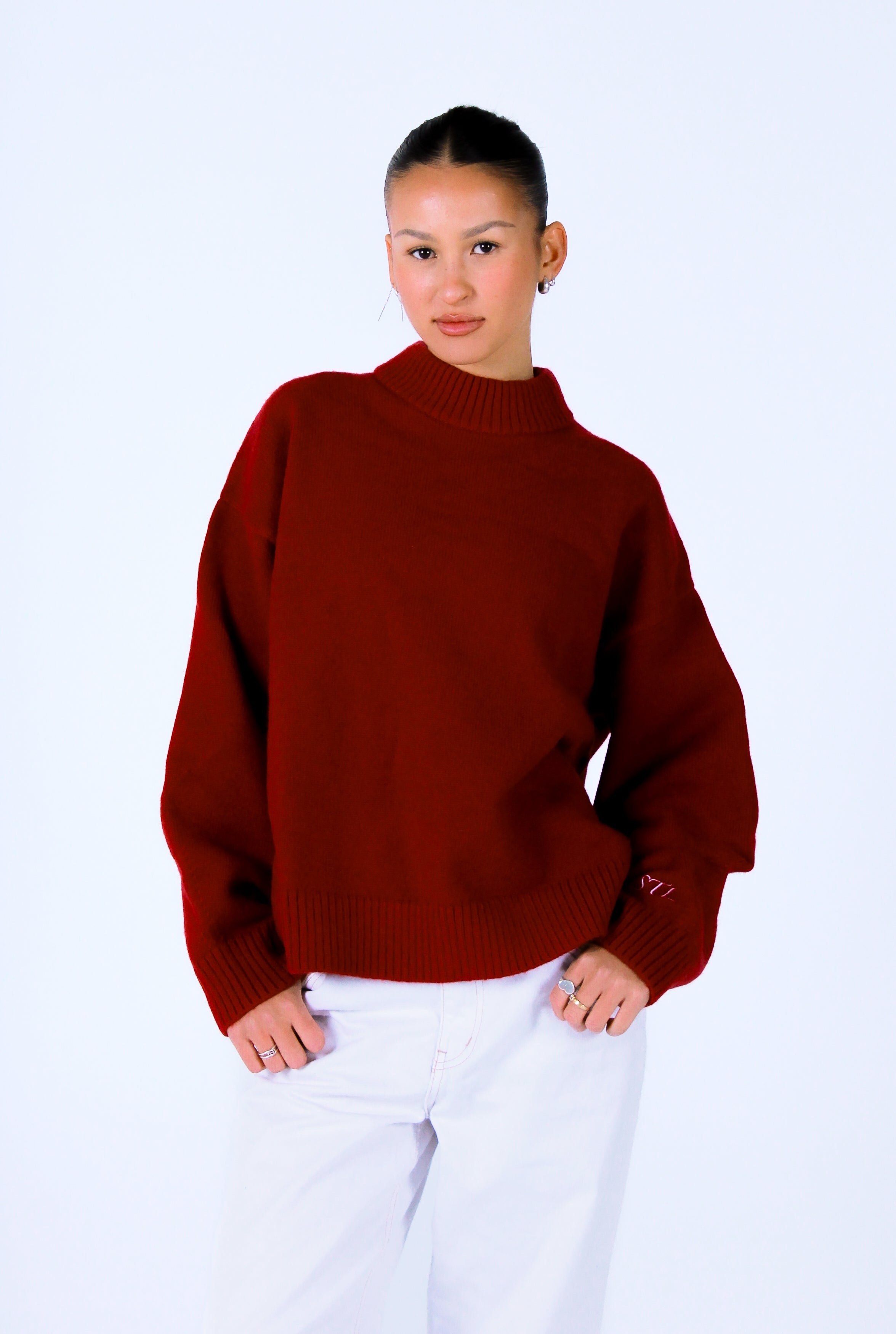 Knit Crewneck Sweater | Wine Red