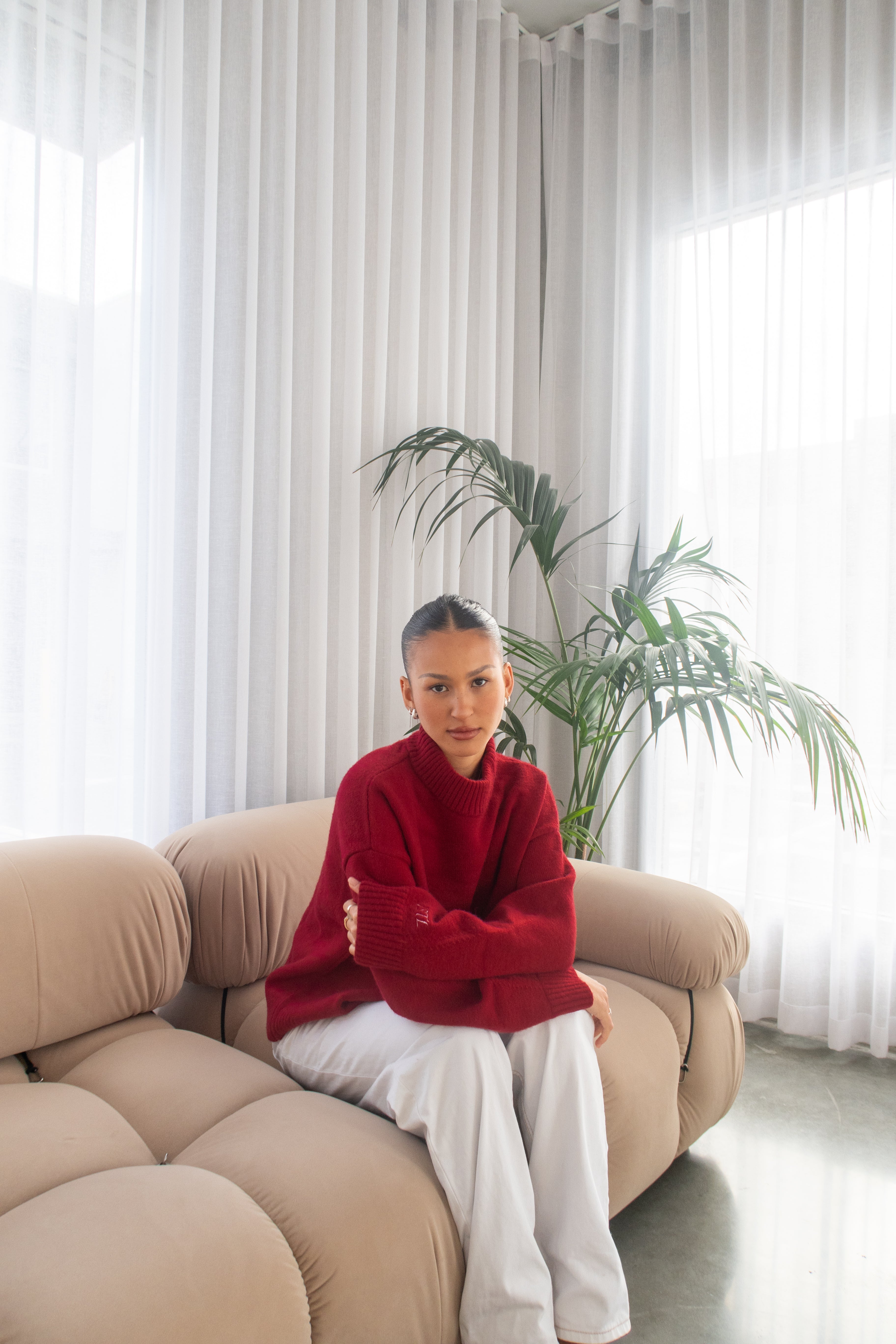 Knit Crewneck Sweater | Wine Red